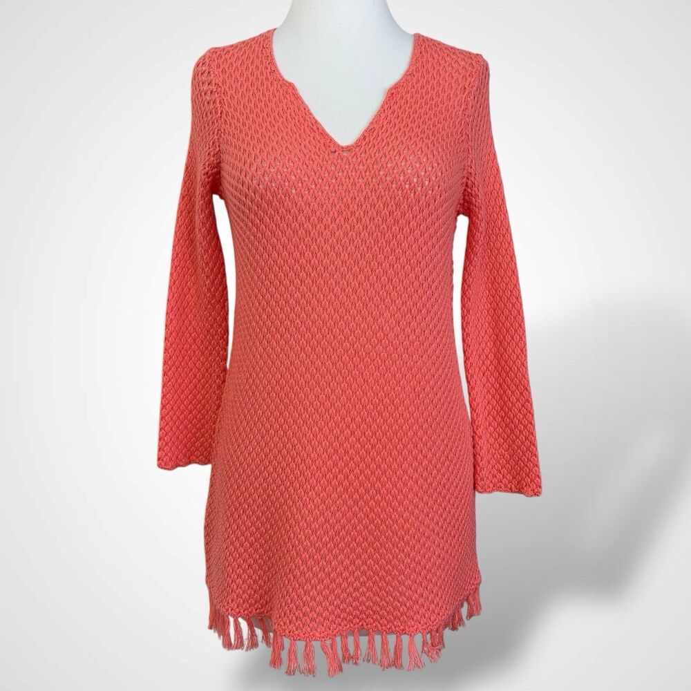 Tommy Bahama Lace-up Beach Sweater Dress Cover-up Size S Orange Coral